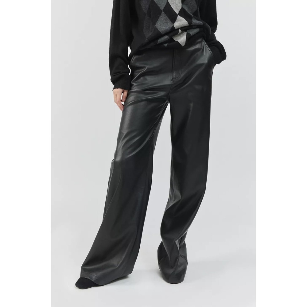 Pistola Lana Faux Leather Wide Leg Trousers Women 29 Mid Rise Streetwear Chic